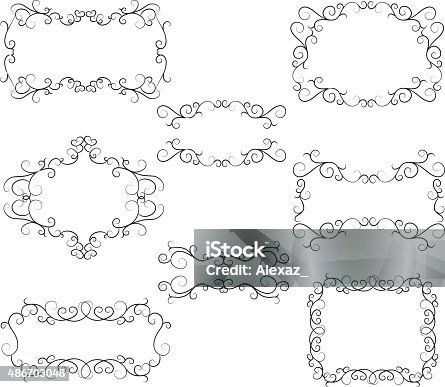 istock Hand-Drawn Flourish Swirl Border Frame. Swirls Design Elements. 486703048