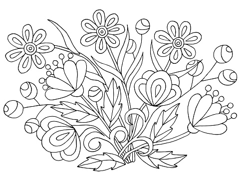 Hand-drawn flower patterns, coloring page