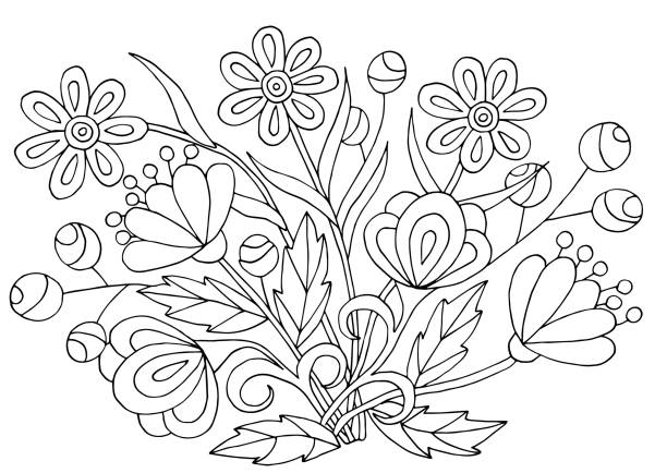 Hand-drawn flower patterns, coloring page Hand-drawn flower patterns, coloring page for children and adults flower coloring pages stock illustrations