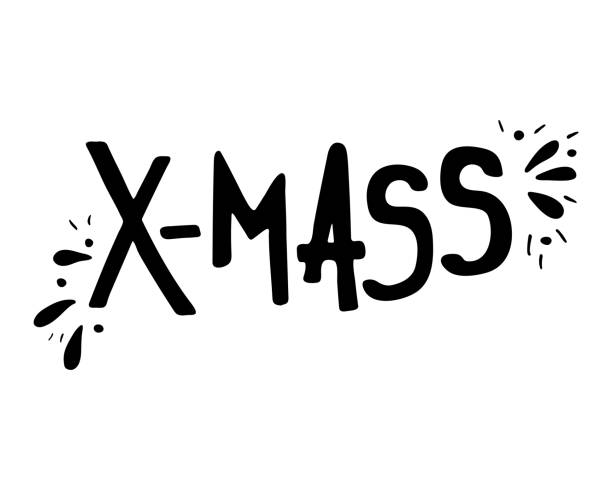 нарисованные от руки надписи на рождественские праздники x-mas. чёрно-белый. - чёрно белый stock illustrations