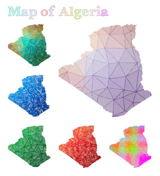Hand-drawn map of Algeria. Hand-drawn map of Algeria. Colorful country shape. Sketchy Algeria maps collection. Vector illustration. maroc algérie foot stock illustrations