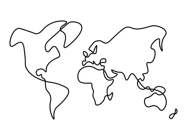 ręcznie rysowana mapa świata. solidna gruba czarna linia wektorowa - south africa stock illustrations