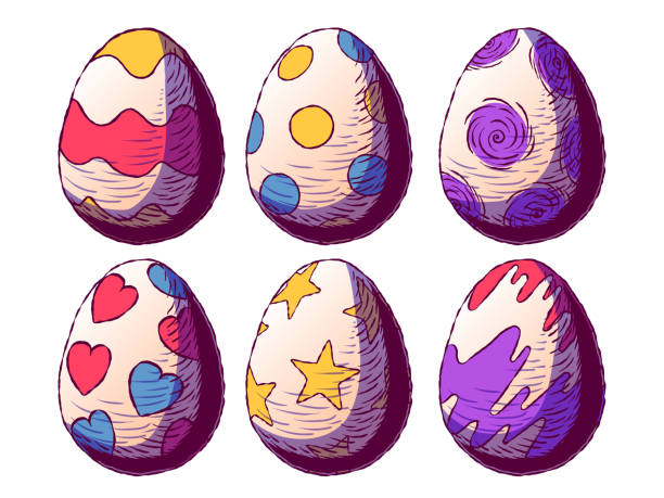 Hand-drawn set of icons - Colored Easter eggs.  easter sunday stock illustrations