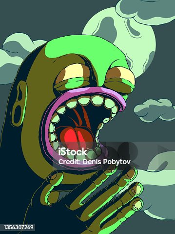 istock Hand-drawn Sinister Cartoon Character Illustration - Moaning Zombie. 1356307269