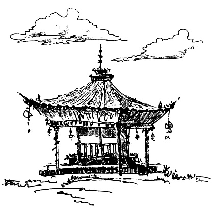 Hand-drawn sketch of pagoda