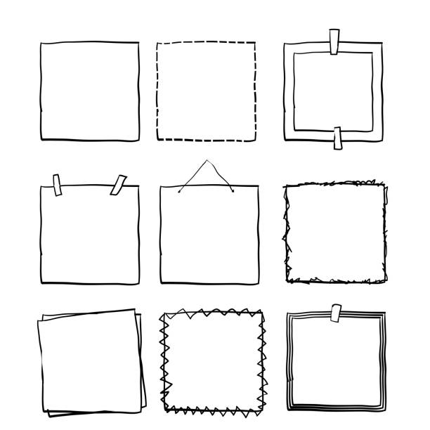 handgezeichnete quadratische doodle rahmen sammlung vektor - bleistift fotos stock-grafiken, -clipart, -cartoons und -symbole