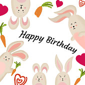 istock Hand-drawn vector birthday card with cute bunnies 1396385480