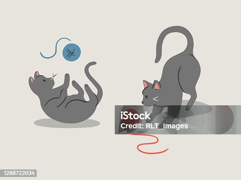 istock Hand-drawn vector illustration of cute playful cats with yarn 1288722034