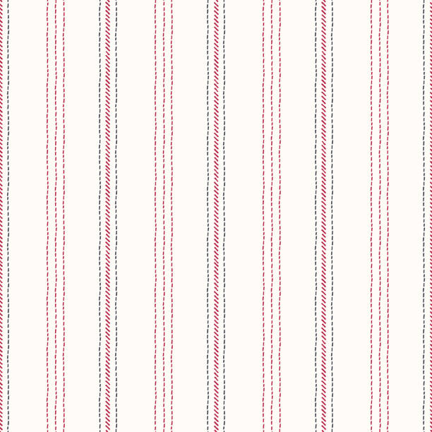 Hand-Drawn Vertical Stripes with Red and Black Embroidery Stitches on White Background Vector Seamless Pattern Hand-Drawn Vertical Stripes with Red and Black Embroidery Stitches on White Background Vector Seamless Pattern. Winter Holiday Pattern Perfect for Web, Stationery, Backdrops sewing stock illustrations