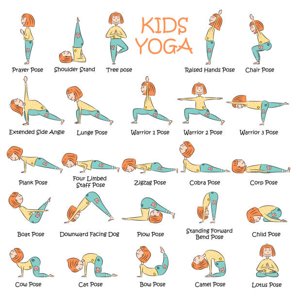 ilustrações de stock, clip art, desenhos animados e ícones de hand-drawn yoga kids set - yoga crianças