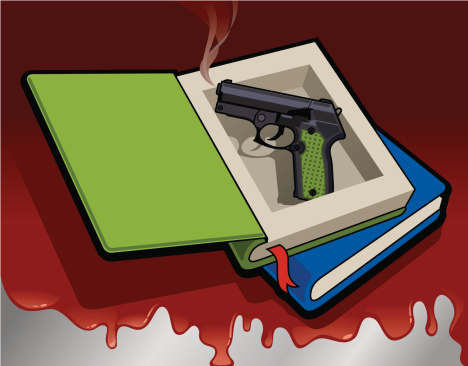 Handgun Hid in A Thick Novel Book Vector