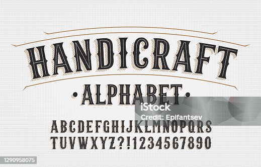 istock Handicraft alphabet font. Hand drawn letters and numbers. 1290958075