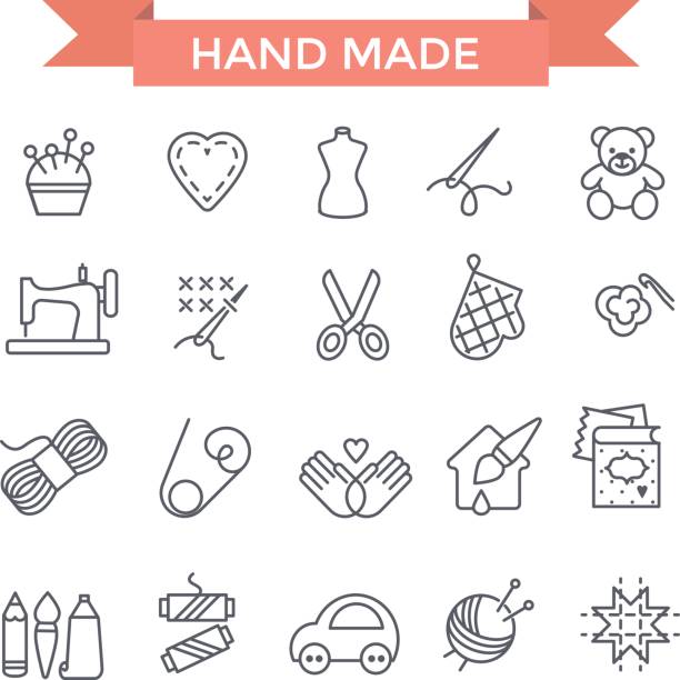 Handmade icons. Handmade icons, thin line, flat design craft product stock illustrations