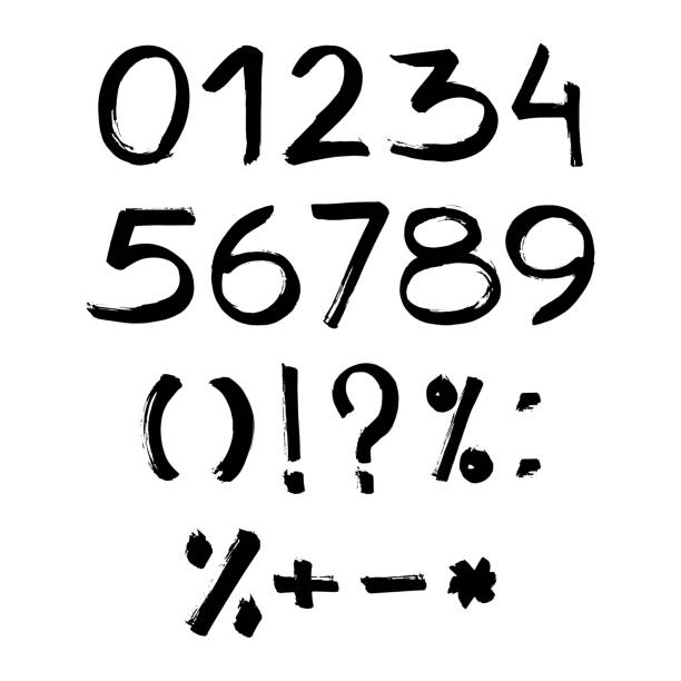 수 제 잉크 브러시 번호 1,2,3,4,5,6,7,8,9,0입니다. 벡터 서 숫자와 기호 서 예 그림 - 숫자 stock illustrations