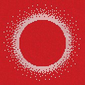 Vector illustration Handmade knitted seamless abstract background red pattern with white round frame