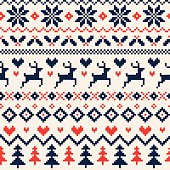 istock Handmade Seamless Christmas Pattern with Reindeer, Hearts, Christmas Trees and Snowflakes 522910369