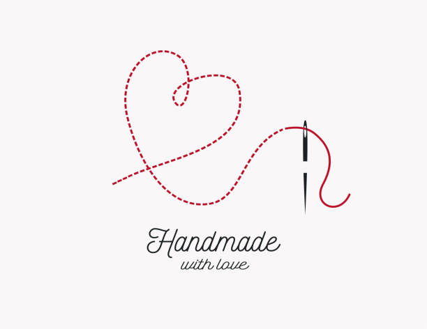 Handmade with love background vector. Needle and thread and heart shape illustration. Handmade with love background vector. Needle and thread and heart shape illustration. sewing stock illustrations