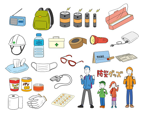 Hand-painted disaster prevention goods illustration material set