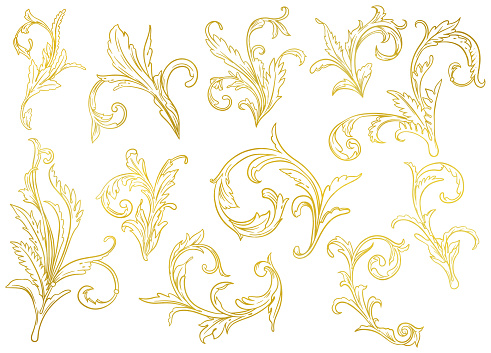 Hand-painted gold ivy pattern set vector material