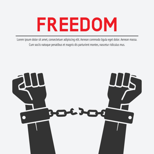 hands broken chains. freedom concept hands broken chains. freedom concept. vector illustration - eps 8 breaking chains stock illustrations