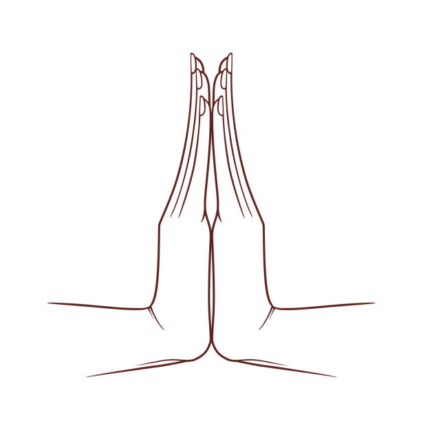 Hands folded in prayer, the thin line graceful, are on a white background. Linear Namaste drawing from India and Holi outline collection. Vector graphics Hands folded in prayer, the thin line graceful, are on a white background. Linear Namaste drawing from India and Holi outline collection. Vector graphics namaste greeting stock illustrations