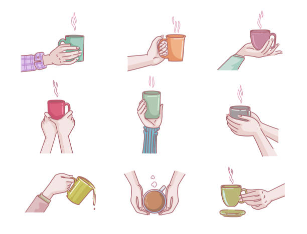 hände halten kaffee - hand holding coffee stock-grafiken, -clipart, -cartoons und -symbole