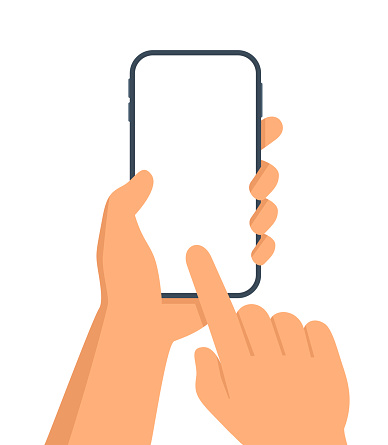 Hands holding Smartphone. Vector illustration of mobile phone in hands. Isolated on White Background. Template