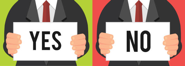 illustrazioni stock, clip art, cartoni animati e icone di tendenza di mani che tengono il segno sì/no. sì o no. - elezioni italia