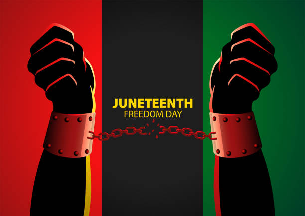 Hands in handcuffs for Juneteenth memorial day Silhouette illustration of hands in handcuffs, for Juneteenth memorial day juneteenth 1865 stock illustrations