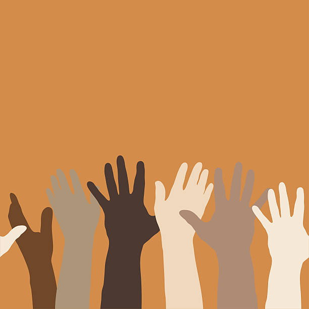 Hands Raised (horizontally seamless) Vector illustration of hands raised up, to express volunteerism, multiethnicity, equality, racial and social issues. voting patterns stock illustrations