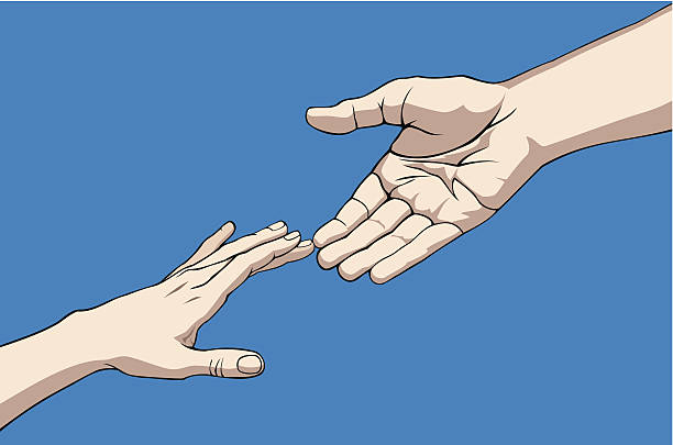 Hands reaching out to grasp one another for help vector art illustration