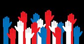 istock Hands Red White and Blue Raised 506131752