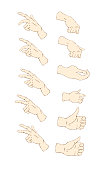 Hands of a set of illustrations