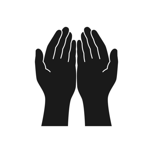 Hands Gesture of the hands folded in prayer. Hands cupped together isolated symbol on white background. Graphic icon. Vector illustration palm of hand stock illustrations
