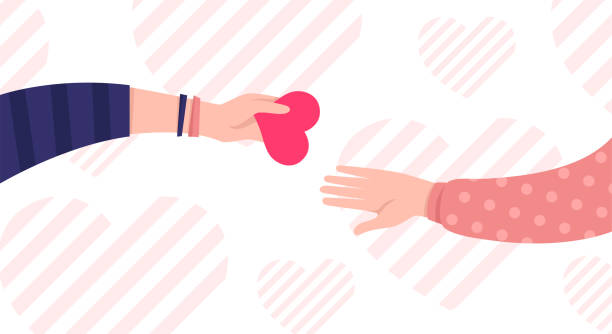 ilustrações de stock, clip art, desenhos animados e ícones de hands with hearts. charity and donation concept. sharing love. valentine's day. cute simple design. beautiful background, greeting card. hand holding heart symbol. flat style vector illustration. - isolated hand