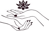 Vector image of women's hands with a lotus