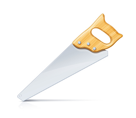 Handsaw for cut wood. Saw woodworking. Work tool. Vector illustration.