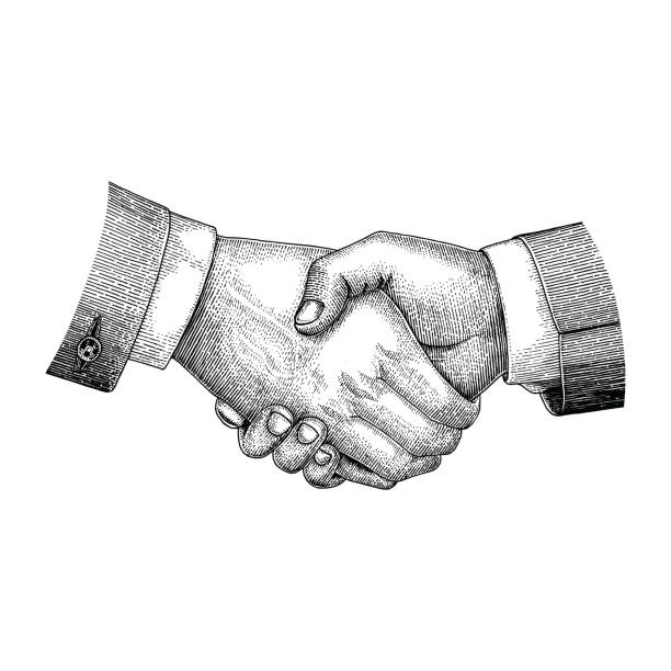 Handshake drawing vintage engraving style  engraved image stock illustrations