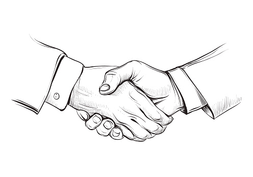Handshake Of Businessman Vector Black And White Drawing Stock Illustration Download Image Now Istock