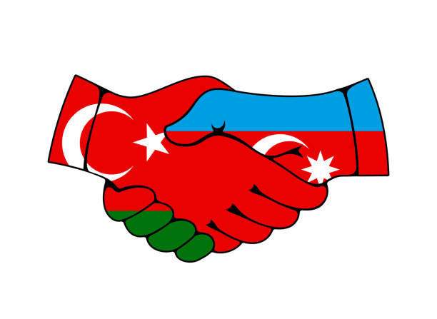터키와 아제르바이잔의 국기와 악수 - 아제르바이잔 stock illustrations