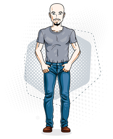 Handsome Hairless Young Man Poses On Modern Background Vector Illustration Of Male With Beard And Mustaches Lifestyle Theme Clipart Stock Illustration Download Image Now Istock,Anime Exercise Aesthetic