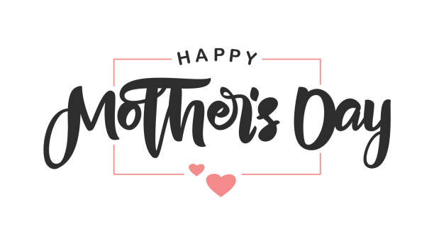 Handwritten brush lettering composition of Happy Mother's Day with pink hearts on white background. Vector Handwritten brush lettering composition of Happy Mother's Day with pink hearts on white background. quotes about family love stock illustrations