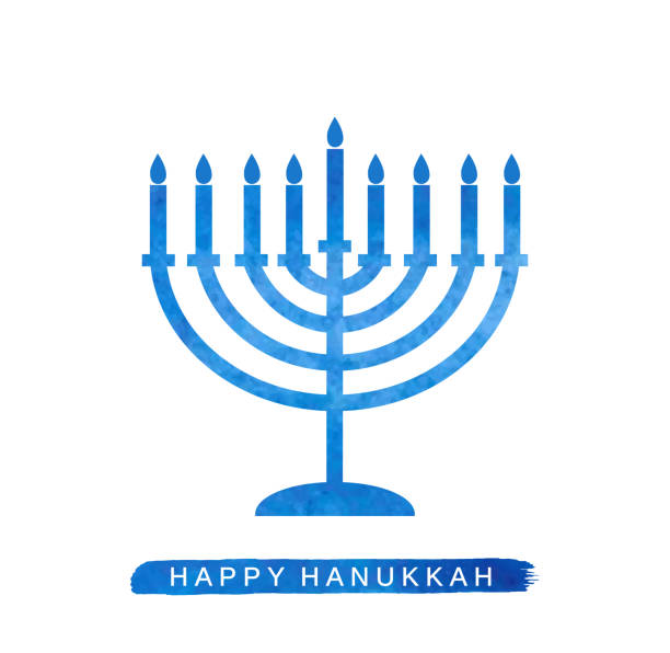 ilustraciones, imágenes clip art, dibujos animados e iconos de stock de tarjeta de felicitación hanukkah con pincel de acuarela menorah. vector - happy hanukkah