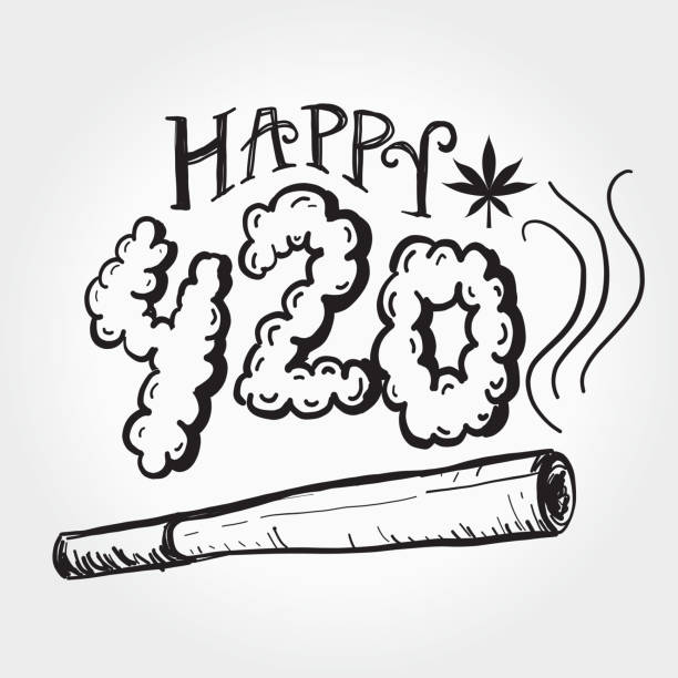 счастливый 420 марихуана приветствие шаблон дизайна с нарисованными вручную...