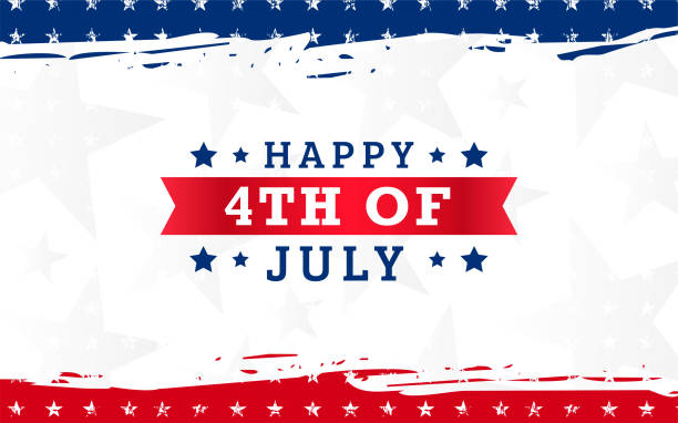 счастливый 4 июля американский день независимости дизайн с красной лентой на современном красном и синем фоне гранж кисти со звездой. испол - fourth of july stock illustrations