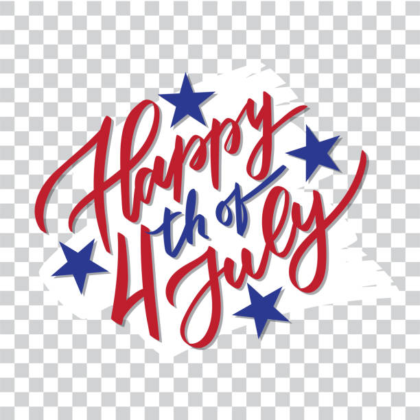 ilustrações de stock, clip art, desenhos animados e ícones de happy 4th of july - hand-writing, calligraphy, typography, lettering. vector isolated on white brush stroke background. for greeting card, badge, label, banner, poster, sticker. - happy