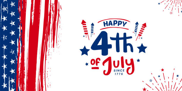 Happy 4th of July since 1776, USA Independence Day banner background design with grunge red and blue usa flag. Independence Day is celebrated on the 4th of July of each year in the USA and it is the celebration of the day the United States Of America declared its independence from the control of Great Britain. Independence Day is commonly celebrated with the lighting of fireworks or electronic light shows, music, and outdoor activities the display of the "American" flag, and the display of the USA flag colors red, white, and blue. 1776 american flag stock illustrations
