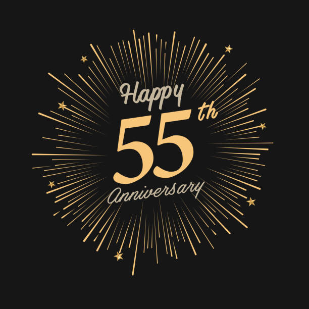 Happy 55th Anniversary with fireworks and star brochure, card, banner template 50 59 years stock illustrations