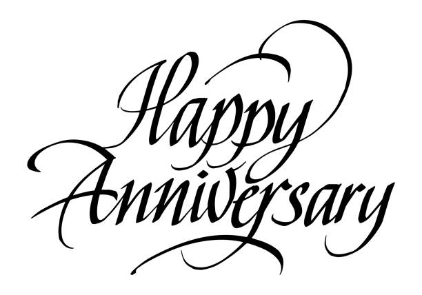 Happy Anniversary Calligraphic Inscription. Calligraphic Lettering Design Template. Creative Typography for Greeting Card, Gift Poster, Banner etc. Happy Anniversary Calligraphic Inscription. Calligraphic Lettering Design Template. Creative Typography for Greeting Card, Gift Poster, Banner etc. wedding anniversary stock illustrations