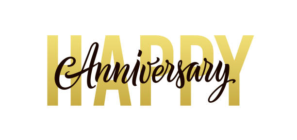 Happy anniversary. Gold, black and white greeting card design. Vector happy anniversary text isolated on white background for banner, background, poster, backdrop, and invitation. Holiday illustration Happy anniversary. Gold, black and white greeting card design. Vector happy anniversary text isolated on white background for banner, background, poster, backdrop, and invitation. Holiday illustration wedding anniversary stock illustrations
